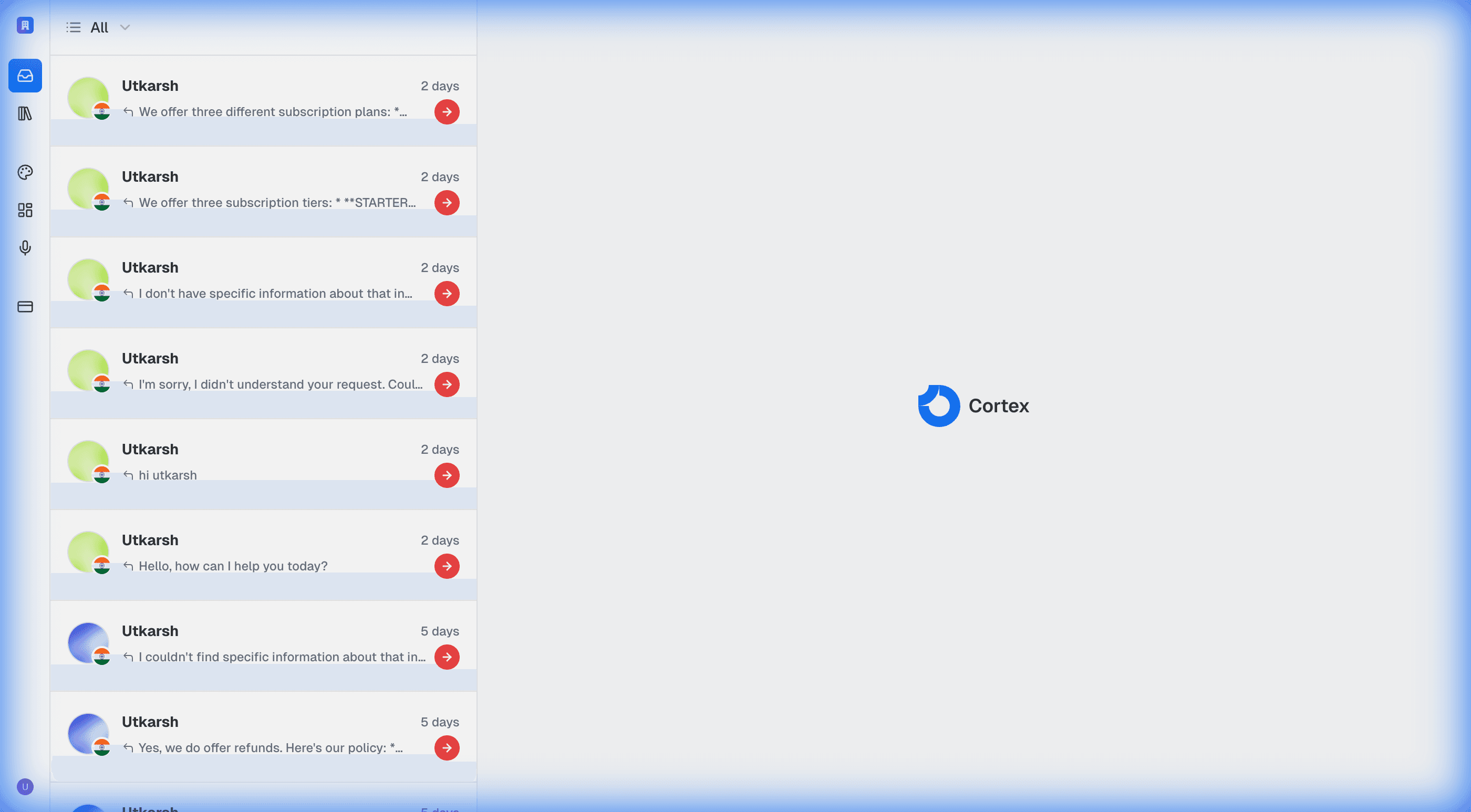 Cortex conversations inbox — manage all customer messages in one place
