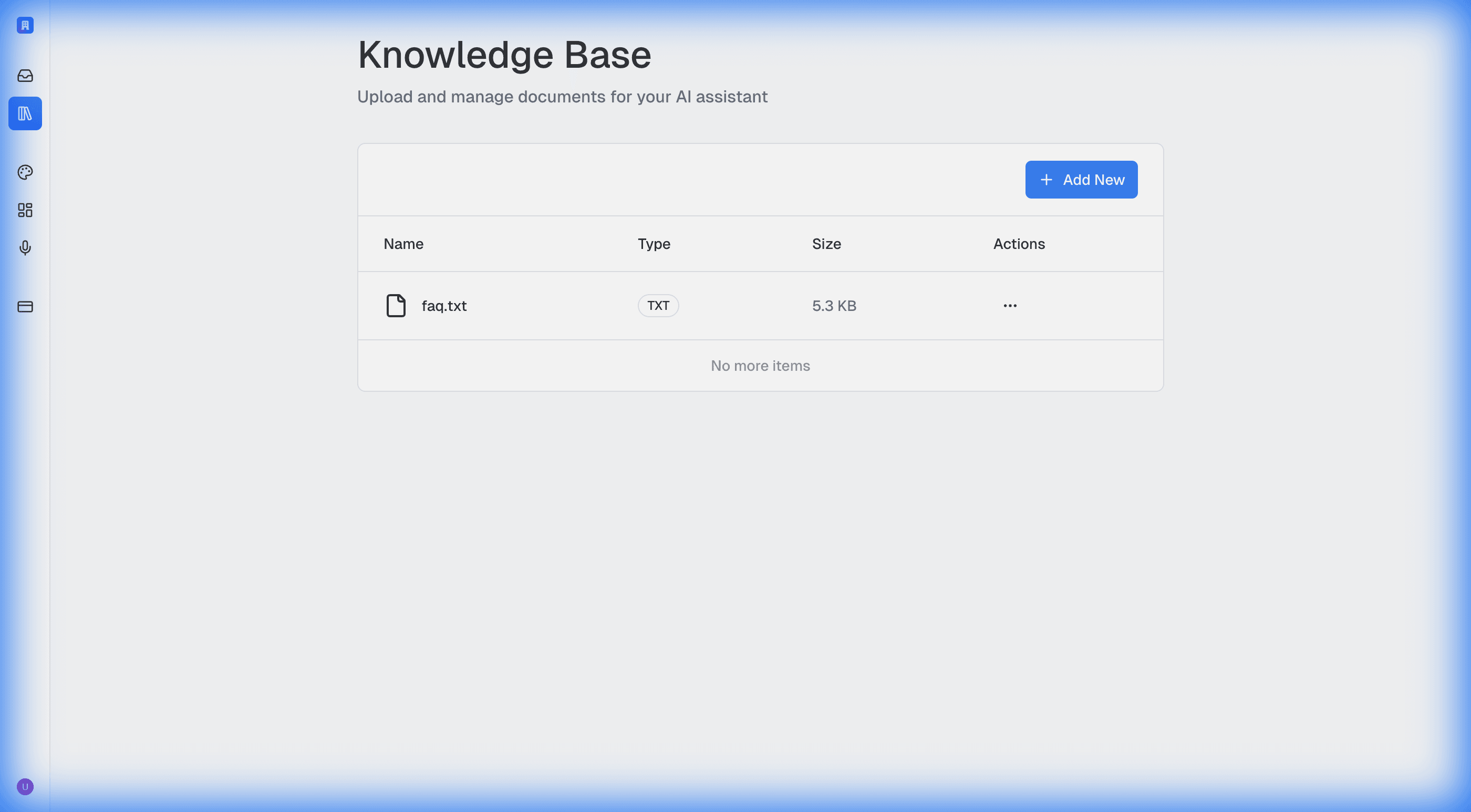 Knowledge Base with uploaded documents for AI training